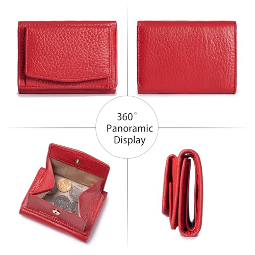 Image of Small Wallet Women Genuine Leather RFID Blocking Trifold Tiny Wallets with Snap Coin Pouch 7 Card Solts