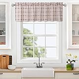 CAROMIO Farmhouse Valances for Windows Kitchen Bedroom Boho Gingham Linen Window Valance Curtains (B
