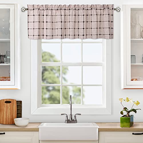 Caromio Farmhouse Valances For Windows Kitchen Bedroom Boho Gingham Linen Window Valance Curtains (Brown, 52X15 Inches) #TOP12
