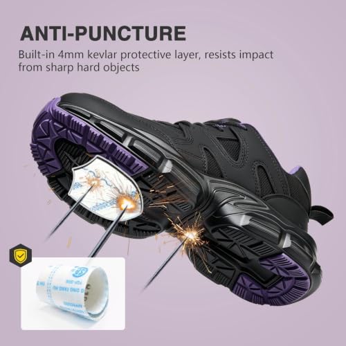 Image of Hogent Steel Toe Shoes for Men Women, Wide & Non-Slip Work Shoes