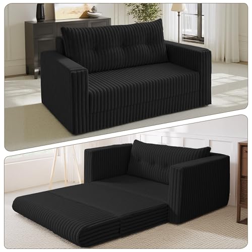 Image of HABUTWAY 41.3 inch Loveseat Boneless Couch, 4-in-1 Convertible Sofa Bed, Plush Fur Folding Futon Sofa Bed Couches with a Pillow for Living Room, High-Density Foam Support, No Assembly Required, Black