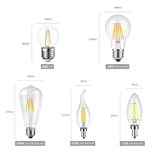 Bombillas LED E14 tipo Edison C35 para lámparas de salón y decoración vintage, 10 unidades 3