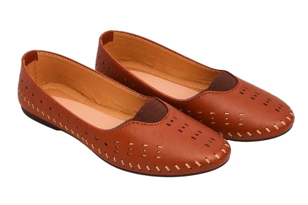 Women's Brown Slip-On Flats with Laser-Cut Detail-image-37