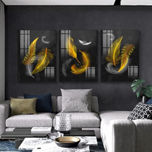 Affiche plume or art abstrait KEBIA - Lot de 3 toiles de décoration murale 30x45cm - 2