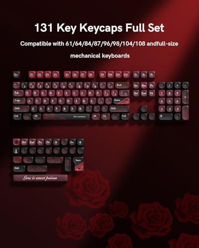 Image of Vintage Red Rose Keycap Set, Custom PBT Keycaps for Mechanical Keyboard, MOA Profile, 131 Keys Dye-Sublimation Key caps Compatible with 60%, 65%, 75%, TKL, Full-Sized Layout