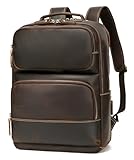 LANNSYNE Vintage Genuine Leather Backpack for Men, 15.6' Laptop Backpack Camping Travel Rucksack