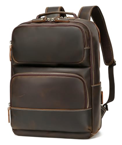 LANNSYNE Vintage Genuine Leather Backpack for Men, 15.6"