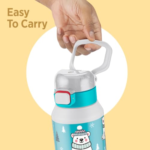 Image of Milton Steel Helio 600 Thermoware Water Bottle 520 ml with One Touch Safety Lock & Twin Lid Sip or Gulp, Long Hours Hot & Cold, Leak Proof, ISI Certified, PU Insulated, for Kids, School, White