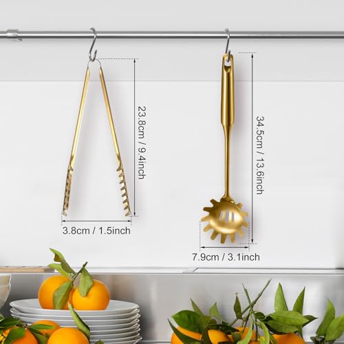 Image of Patelai Stainless Steel Spaghetti Spoon and Pasta Tongs Set, Long Handle Noodle Server Tools with Drain Holes, Non-slip Grip for Cooking, Serving Pasta and Noodles