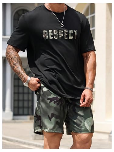 WDIRARA Men's Big and Tall 2 Piece Outfits Letter Camo Print Short Sleeve Tracksuit Track Shorts Set4