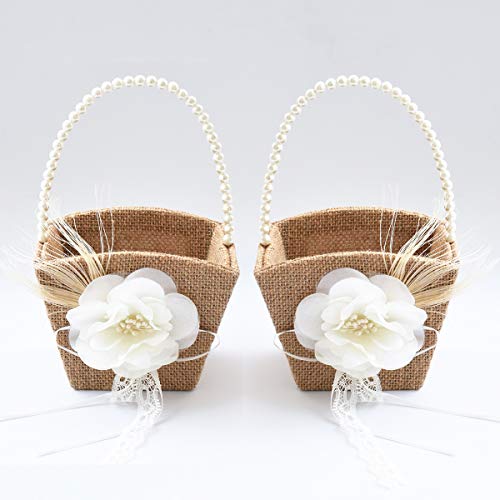 Atailove 2 Pcs Burlap Flower Girl Baskets For Wedding-Romantic Cherish Wedding Flower Baskets #TOP5