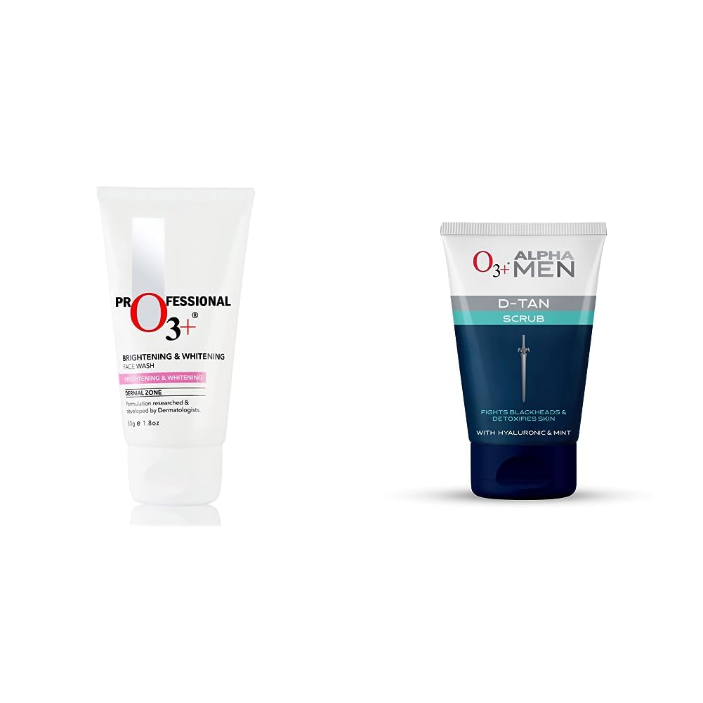 O3+ Brightening and Whitening Face Wash, 50g & O3+ ALPHA MEN Acno D-TAN Scrub With Hyaluronic & Mint 50g - Detan Scrub for TAN removal Combo-picture-34