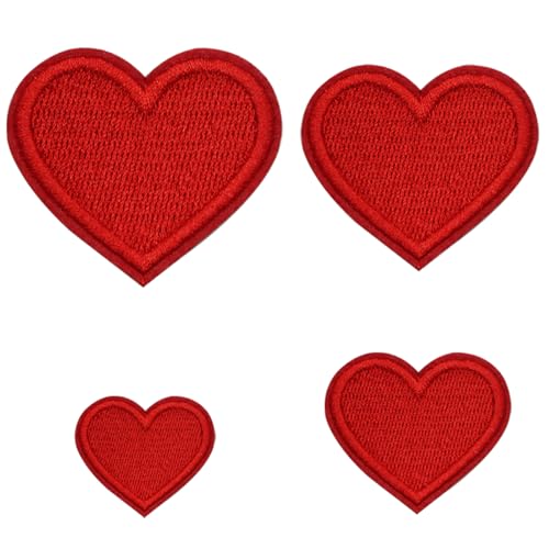 vibedor 32 PCS Red Heart Patches Iron On Patches Heart Shape Sew On Patch Embroidered Patch for Clothes Jeans Backpacks(4 Sizes)