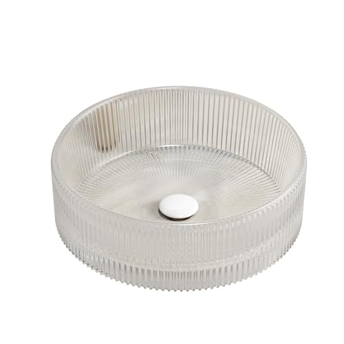 OOIILLEE Lavabo 36 cm, lavabo Rond en Verre Cristal sans Robinet, Transparent