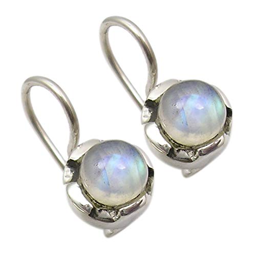 925 Solid Silver Natural Rainbow Moonstone tcw 1.8 Dangling Earrings 1.8 cm
