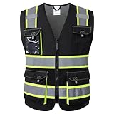 JKSafety Hi Vis Reflective Safety Vests for Men Women High Visibility Vest with Pockets Mesh Fabric Construction Safety Apparel Neon Vest for Work (220-Black S)