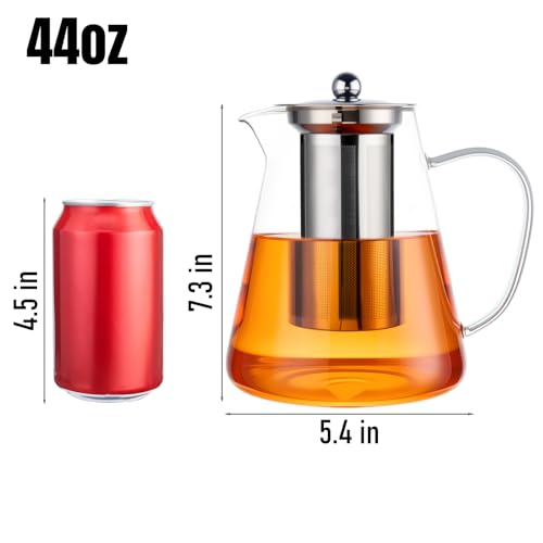 Image of Baalaka Glass Teapot 44oz /1300ml, Tea Pot with Removable Infusers for Loose Tea, Borosilicate Glass Tea Kettle Tea Maker Stovetop for Camping, Tea Infuser for Loose Leaf Tea Travel