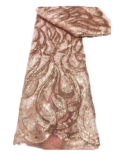 Tissu dentelle rose à paillettes 5 yards en polyester brodé pour robe