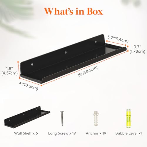 Image of Lifewit Acrylic Floating Shelves for Wall 14 inch Black, 6 Pack