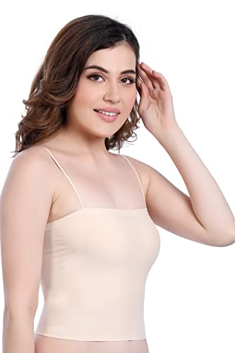 Image of PLUMBURY Women Lightly Padded Seamless Built in Bra Short Slip Camisole, Size S-3XL