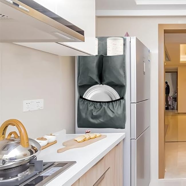 Mini Fridge Caddy Organizer 60 x 12.6 Fridge Hanging Organizers Household Dorm Refrigerator Caddy Storage Organizer with 11 Large Pockets for Home Dorm Kitchen Flatware Storage Organization