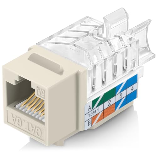 Image of Everest Media Solutions 45 Angled CAT6A Keystone Jack in Ivory - Slim Profile, UTP RJ45 Female Ethernet Connector - Compatible with 45 Angled Speed Termination Tool - 45Term - 10-Pack