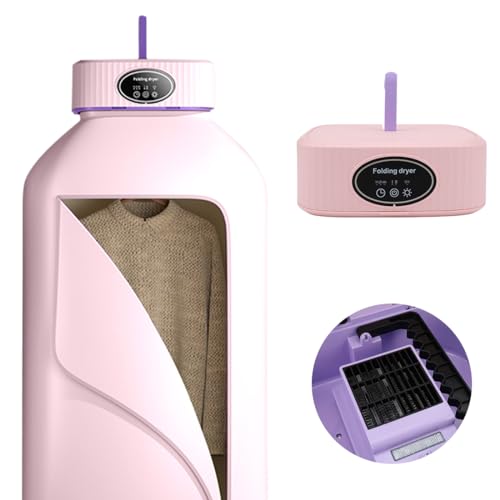 Portable Clothes Dryer, Mini Dryer Machine with Timer, Portable Dryer for Apartments Home Travel RVs, Mini Electric Laundry Dryer Machine with Dryer Bag, Two Heating Mode, Time Setting Function (Pink)