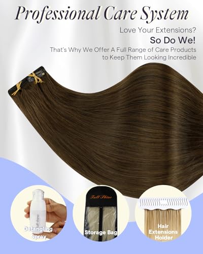Image of Full Shine Thick Human Hair Clip in Extensions, Medium Brown | Clip in Hair Extensions, 20 Inch 180g 7Pcs, Thick Real Human Hair, Invisible Weft, Full Head Volume, Medium to Thick Hair