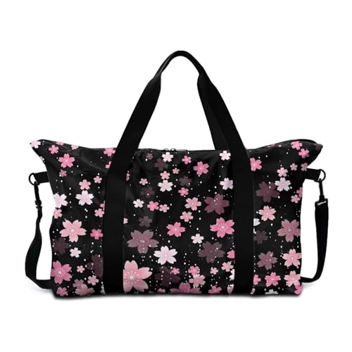 Pink Cherry Blossom Print Sports Duffel Bag 22.24 x 6.3 x 13 In - 30L Large Capacity Carry On Bag with Adjustable Shoulder Strap - Water-Resistant Travel & Gym Holdall with Side Pocket