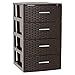 Tradineur- Cajonera de ordenación con cajones de plástico efecto mimbre . Torre de almacenaje multiusos, organizador auxiliar, almacenamiento, baño (WENQUE 4 CAJONES)