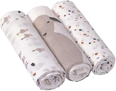 LÄSSIG Puck manta de bebé Tela de gasa Juego de 3 piezas de algodón 80 x 80 cm/Heavenly soft Swaddle L Tiny Farmer Speckles