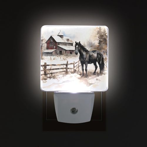Image of Farmhouse Horse Night Lights 2 Pack Plug-in Wall Led Nightlight Auto Dusk-to-Dawn Sensor Lamps for Bedroom Kitchen Bathroom