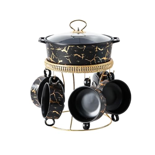 WNRJ �ƒ�p�Z���~�b�N�|�b�g�Z�b�g �n���h�� + �{�E���t�� �嗝�Ζ͗l�|�b�g�X�^���h �K���X�W �L�b�`���H�� (�����̂���X�[�v��A����6�{�S�����b�N�i��j,�u���b�N)