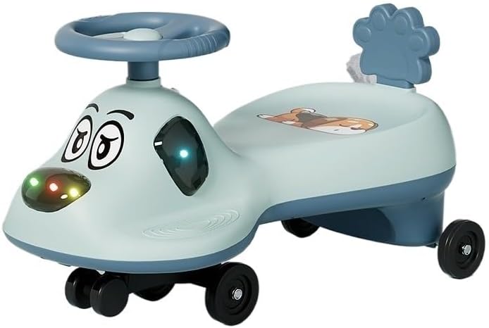 Wiggle Car Music Light Anti-Rollover Swing Car Silent Flash Wheel Twist Turn Wiggle Movement to Steer for Ages 2 Years and Up(Pink,Normal Wheel)