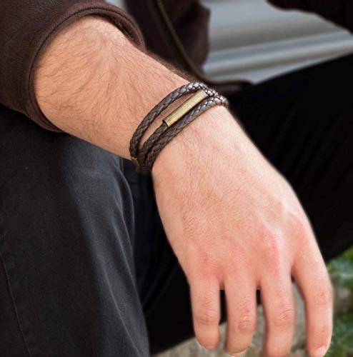 Men's Braided Bracelet, Wide Brown Leather & Brass Plated Tube Bead Wrap Bracelet For Men, Boho Tribal Handmade Jewelry For Guys By Magoo #TOP1