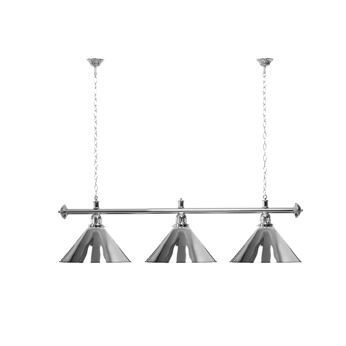 Billardlampe mit 3 Schirmen Silber silberfarbene Halterung als Hängelampe für Billardtische
