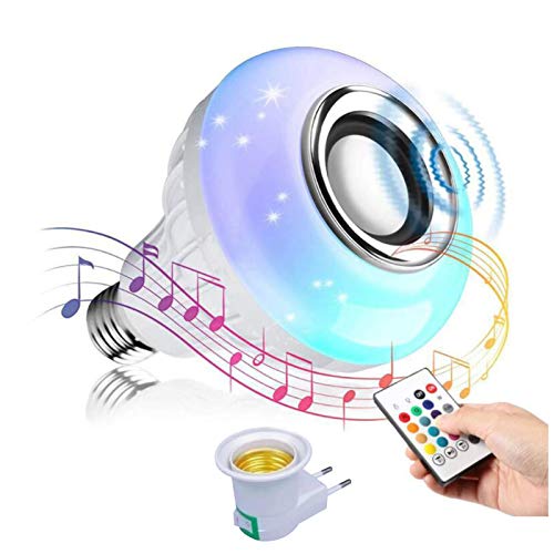 Bombilla de música LED de Colores,Bombilla Bluetooth Altavoz RGB Control Remoto,Usado para Fiesta, Hogar, Decoraciones Navideñas de Halloween Foco de Luz Regulable (Plata)