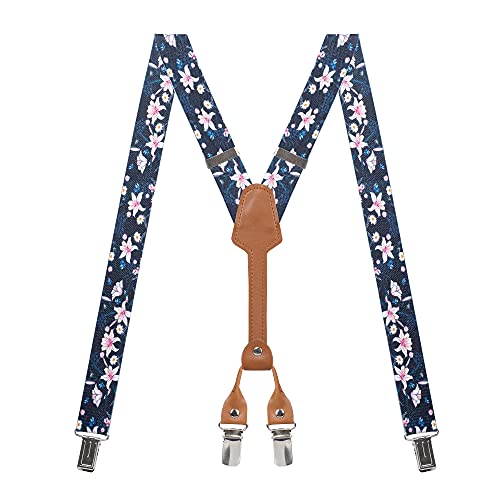 Action Ward Women's Suspenders - 1' Width - Y Back 4 Clip Skinny Ladies Suspenders (Floral 2)