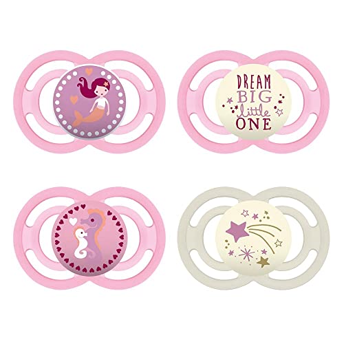 Chupete silicona 6 meses MAM Perfect set de 4 unidades rosa con esterilizador
