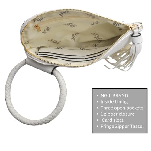 Image of NGIL Faux Leather Mini Wristlet Purse | Women's Handbag, Fashion Wristlet Wallet, Compact Everyday Purse with Fringe Tassel