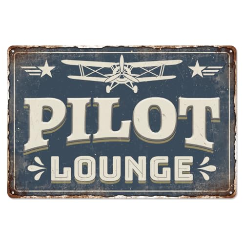 WADORN Pilot Lounge   Letrero de metal vintage de 30,5 x 20,3 cm, diseño retro de avión, divertido para amantes de la aviación, decoración de regalos para cafetería, pubs, restaurante, garaje, bar
