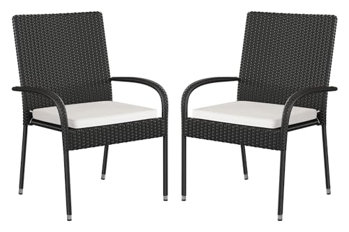 Outdoor Wicker Dining Sets White: Stylish Patio Furniture for Elegant Gatherings 7 MJA FURNITURE Garden Patio Seating Chair Set, Patio Furniture for Balcony, Wicker Chair for Indoor, Outdoor, Garden Patio Dining Chair Set of 2, Patio Bistro Set (Black with White Cushion)