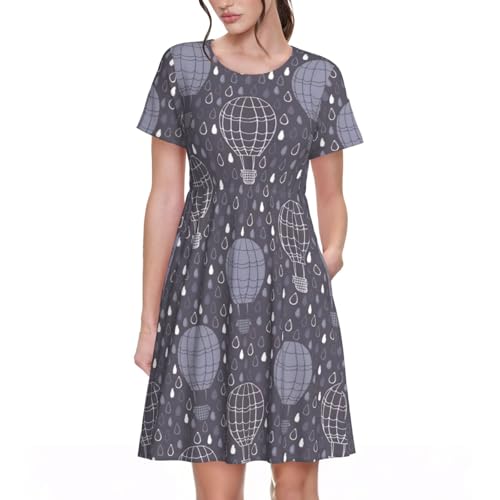 Robe d'été manches courtes anti-chaleur imprimé montgolfière fluide