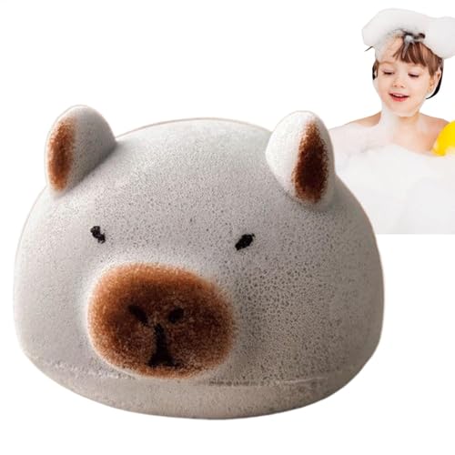 シャワースポンジ - かわいいカピバラ型のストラップ付きスポンジ、超柔らかいカピバラのお風呂用洗顔用スポンジボール、カピバラの装飾ギフト、赤ちゃんのお風呂に欠かせないおもちゃカピバラ浴スポンジ|シャワーボディスクラバー|女性のための入浴スポンジ男性男の子の