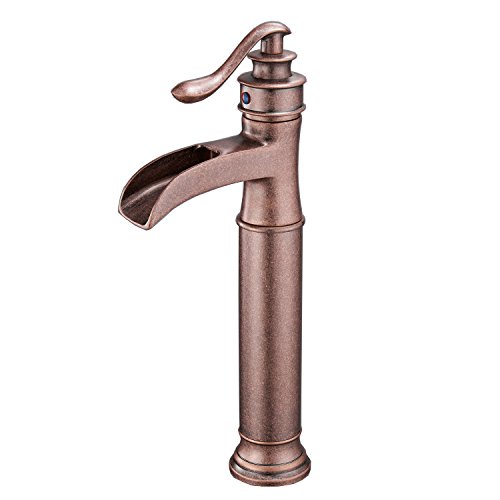 BWE Waterfall Bathroom Vessel Sink Faucet Antique Copper Brass Single Handle One Hole Deck Mount Commercial