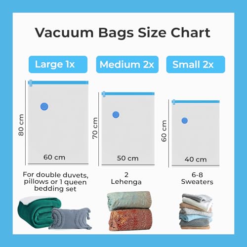 Image of Lifelong Pack of 5 Vacuum Bags for Travel | Vacuum Storage Bags with Pump, Packing & Large Storage Bags for Clothes & Other Items | Reusable Space Saver Bags for Storage |More Space to Keep Essentials