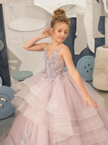 Flower Girl Dresses V Neck Applique Pageant Dresses for Girls Princess 1st Communion Dress4