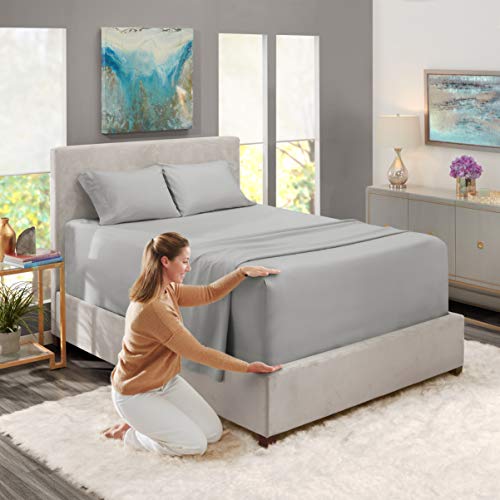 Image of Nestl Twin Bed Sheet Set - Light Grey - 3-Piece Extra Deep Pocket | Instantly Soft, Night-One Ready (No Wash Required). Fits Extra Deep Pockets up to 24 Inches, 360-Degree Elastic Grip