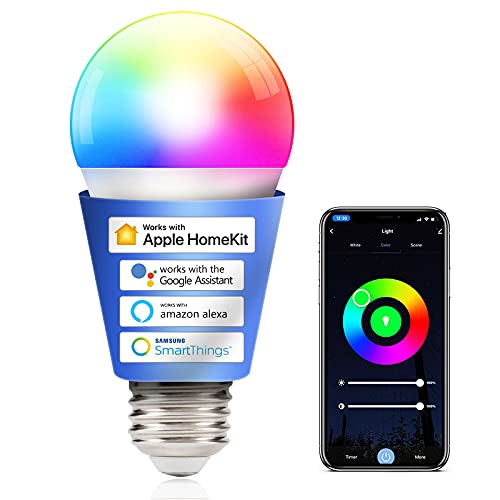 Smart Light Bulbs Apple Homekit, Color Changing Light Bulb Work with Alexa, Siri, Google Home and Smartthings, A60 Led Bulb, E26, 9W 800 Lumens, 3000K-6000K Dimmable,Music Sync