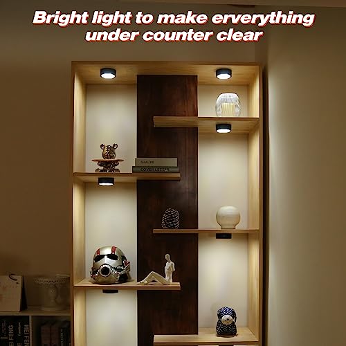 Image of Puck Lights with Remote Timer, Under Cabinet Kitchen Lights Battery Operated LED Lights, Stick on Shelf Lights Wireless Counter Lights, RGB Color Changing Display Lights, 4 Pack Black